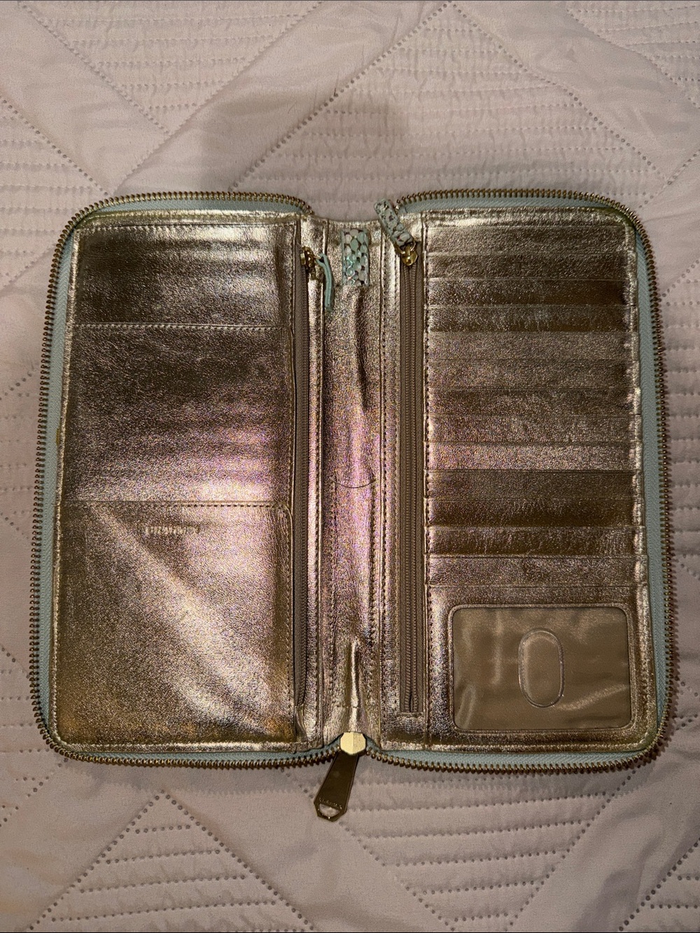 Brahmin Mint Green and Cream Embossed Python Zip Wallet - Picture 2 of 4